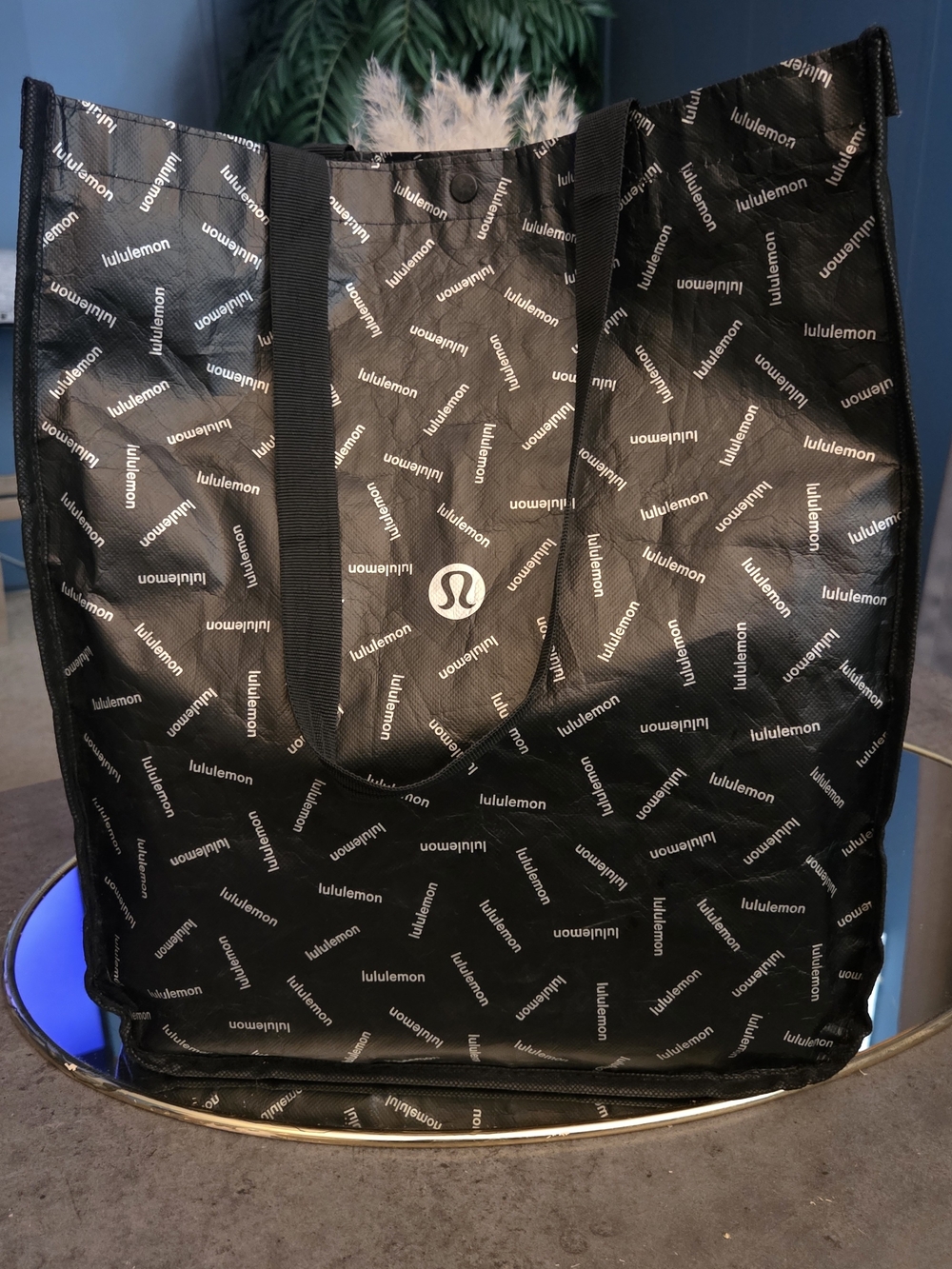 Lululemon Reusable Tote Bag Black Logo Shopper Gym Travel Tote